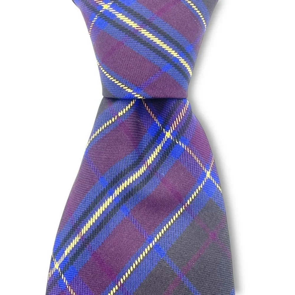 Polo Ralph Lauren Silk Tie Sporty Prep Navy Plum Black Plaid Classic Necktie